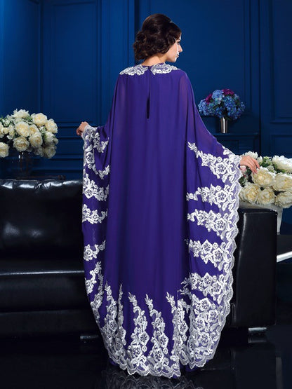 A-shaped Princess Dome Applique Long sleeved Chiffon Bride Mom Dress
