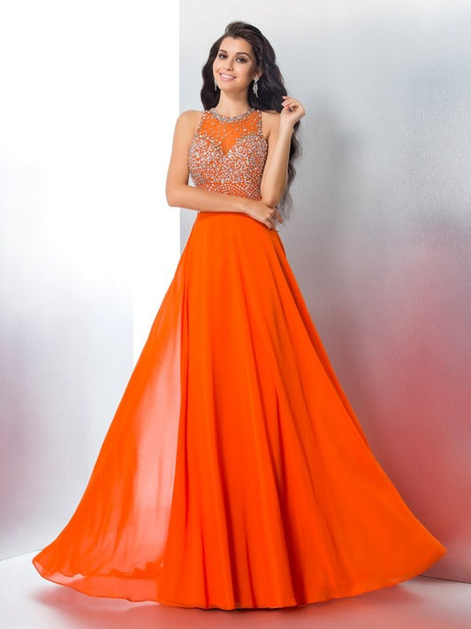 Small slim fit mermaid beaded sleeveless long chiffon dress