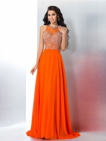 Small slim fit mermaid beaded sleeveless long chiffon dress