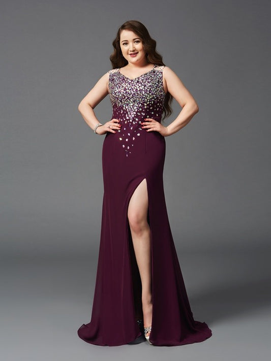 Elegant and Sexy Strap Water Diamond Sleeveless Long Chiffon Plus Size Dress