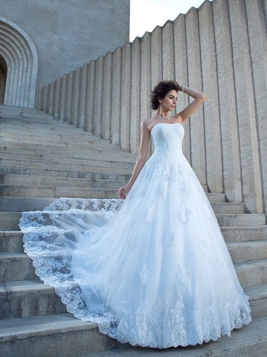 Sexy shoulder strap decal sleeveless long satin wedding dress