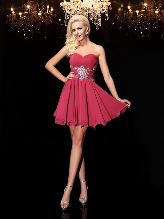 A-line Elegant Princess Heart Diamond Sleeveless Chiffon Short Skirt