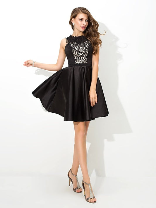 A-line Elegant Princess Spoon Lace Sleeveless Short Cocktail Party Dress