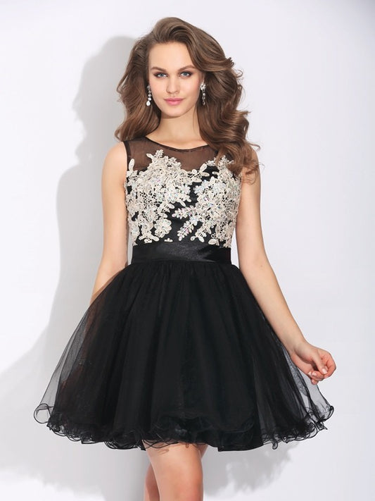 Knee length elegant princess spoon sleeveless short net party cocktail dress