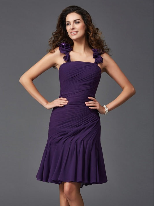 Column pleated sleeveless chiffon cocktail party short dress
