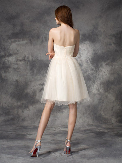 A-line Elegant Princess Applique Sleeveless Short Net Party Dress