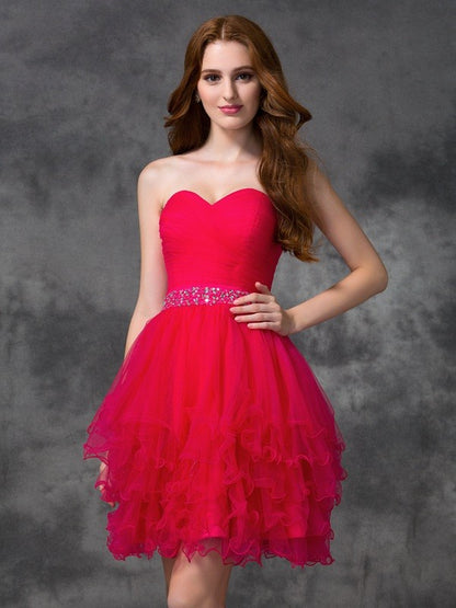 A-line Sweet Princess Sweetheart Beaded Sleeveless Satin Short Cocktail Dress