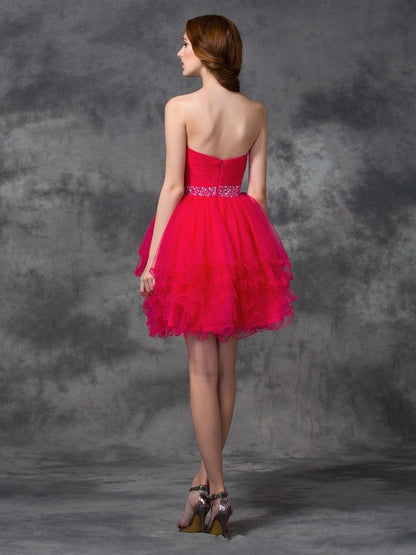 A-line Sweet Princess Sweetheart Beaded Sleeveless Satin Short Cocktail Dress