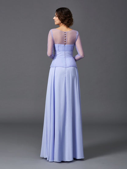 A-line skirt princess style pleated round neck chiffon bridal mother dress