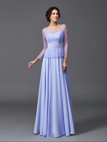 A-line skirt princess style pleated round neck chiffon bridal mother dress