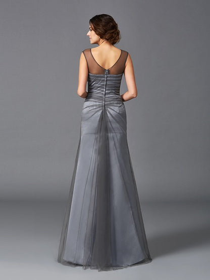 SlSlim fit pillar spoon bead decoration sleeveless long mesh bridal mother dress
