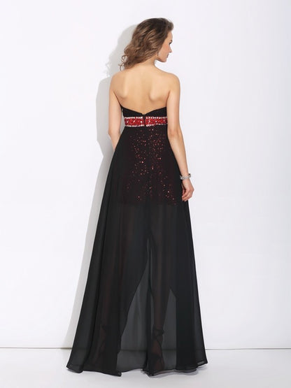 Elegant Princess Sweetheart Sequin Sleeveless High Low Chiffon Dress