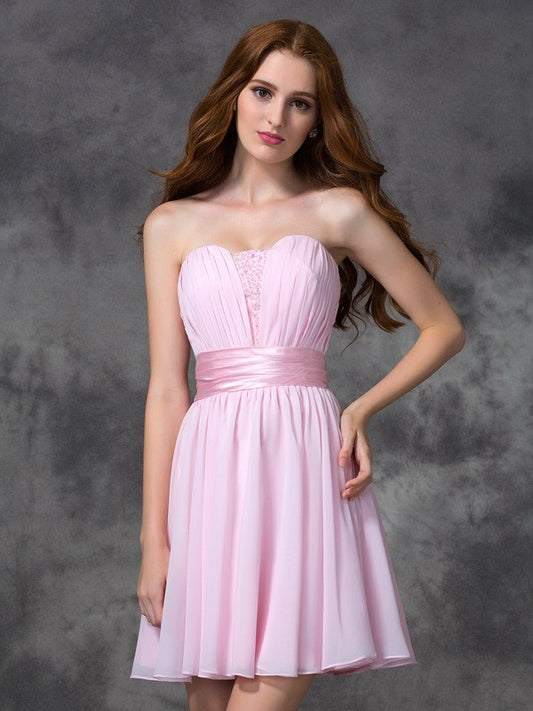 Princess Sweetheart Pleated Sleeveless Short Chiffon Dress