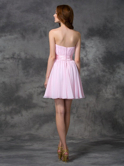 Princess Sweetheart Pleated Sleeveless Short Chiffon Dress