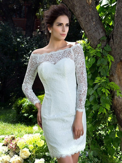 Sexy and Sweet Sheath Pillar Long Sleeve Short Lace Wedding Dress