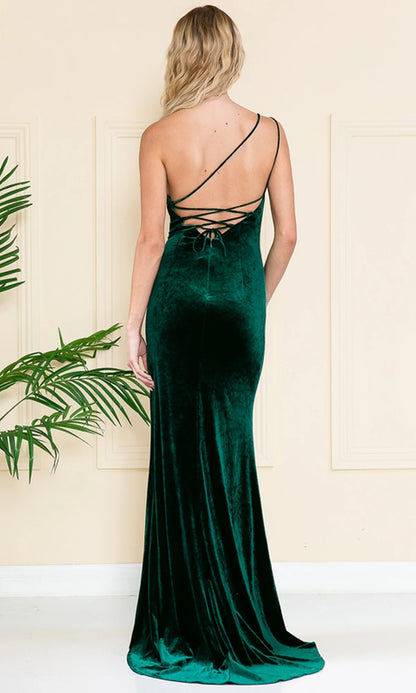 OKBBN's charming one shoulder long velvet ball gown