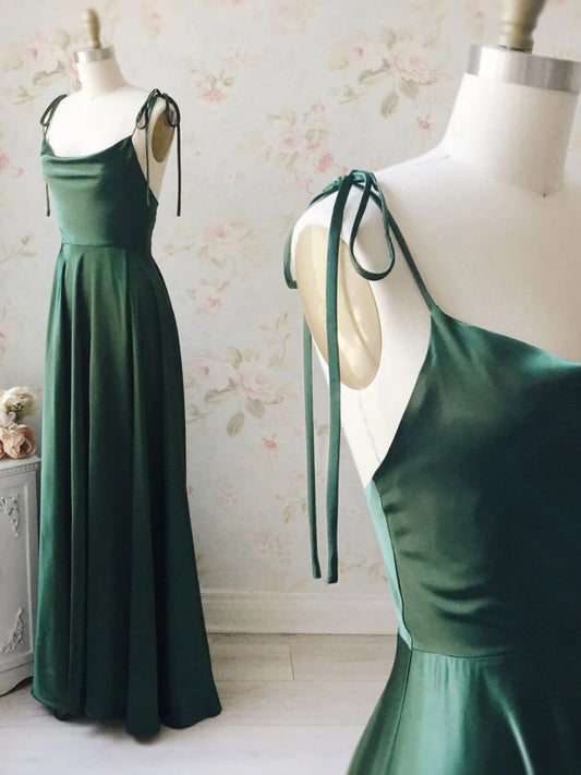 Simple Green Satin Long Prom Dress Green Evening Dress