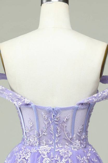 A Line Off the Shoulder Corset Short Homecoming Dress