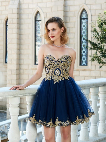 A-line Princess Sweetheart Sticker Short Mini Mesh Dress Party