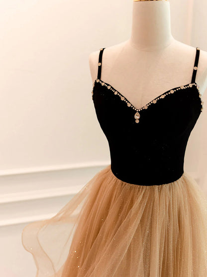 A-Line Champagne Tulle Long Prom Dress Long Prom Dresses
