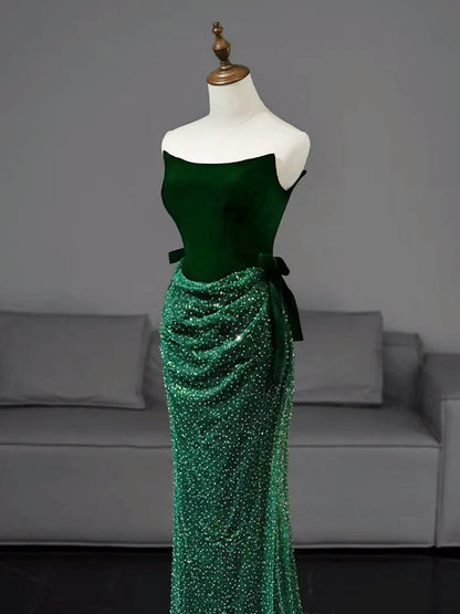 Mermaid Tulle Velvet Green Long Evening Dress Green Long Formal Dress