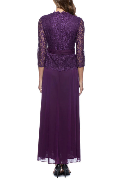 Marina 3/4 Sleeve V-neck Lace Tight Chiffon Long Mother of the Bride Dresses Dress