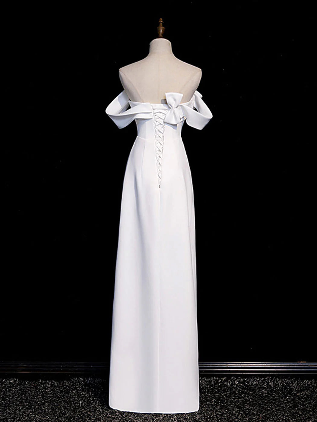 White Off Shoulder Satin Long Prom Dress White Long Evening Formal Dress