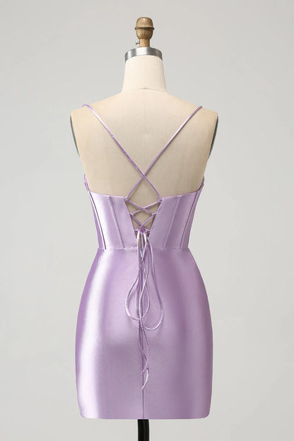 Bodycon Spaghetti Straps Corset Satin Short Homecoming Dress