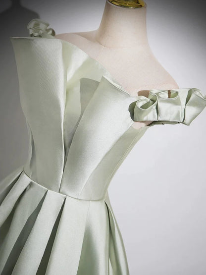 A-Line Satin Green Long Evening Dresses Green Long Formal Dress