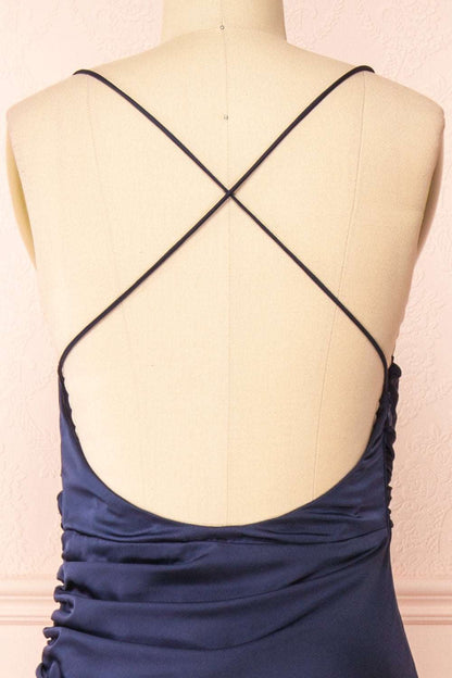 Navy Blue Cross-Back Sheath Maxi Dress