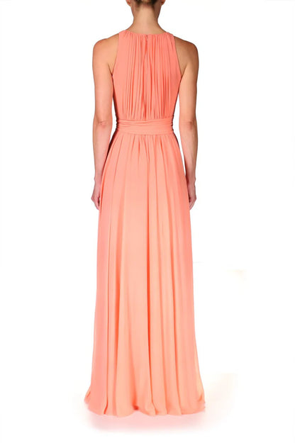 Jewel Neck Sleeveless Tie Waist Zipper Closure Prom Dress