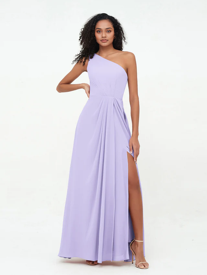 OKBBN shoulder slit chiffon bridesmaid dress