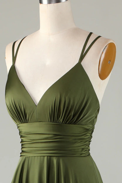 OKBBN A-line sleeveless thin shoulder strap long bridesmaid dress