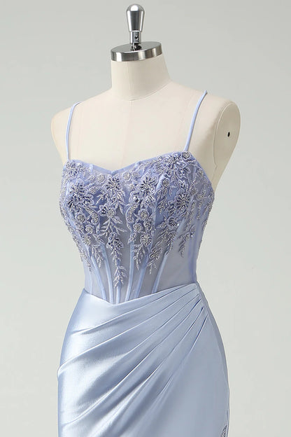 OKBBN mermaid decal slit long evening gown