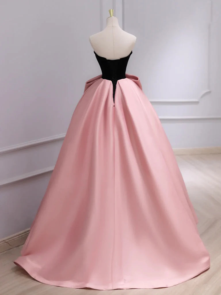 A-Line Sweetheart Neck Satin Velvet Pink Long Evening Dress Pink Long Formal Dress