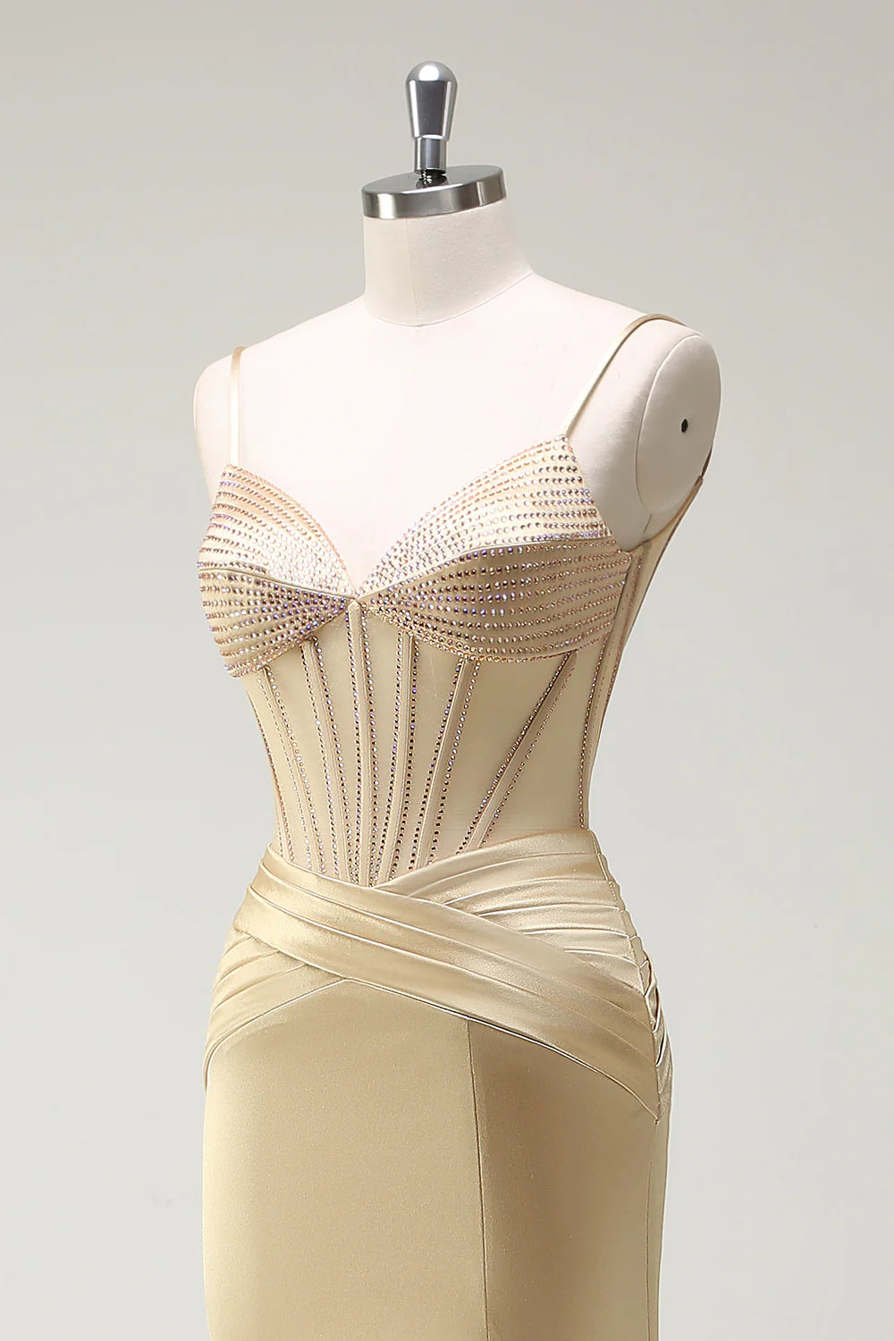 OKBBN Mermaid Strap Waist Beaded Split Long Ball Dress