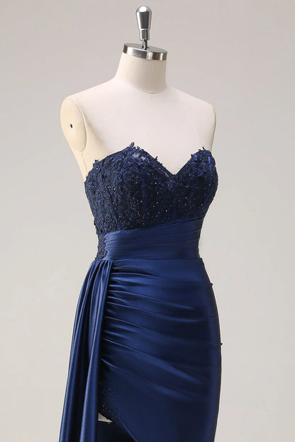 OKBBN Mermaid Sweetheart Side Strap Fold Tight corset Beaded Split Ball Dress