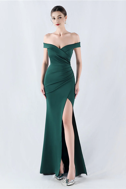 OKBBN mermaid off shoulder sleeveless slit long ball dress