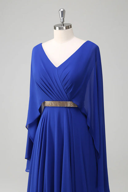 OKBBN A-line V-neck pleated long bridal mother gown