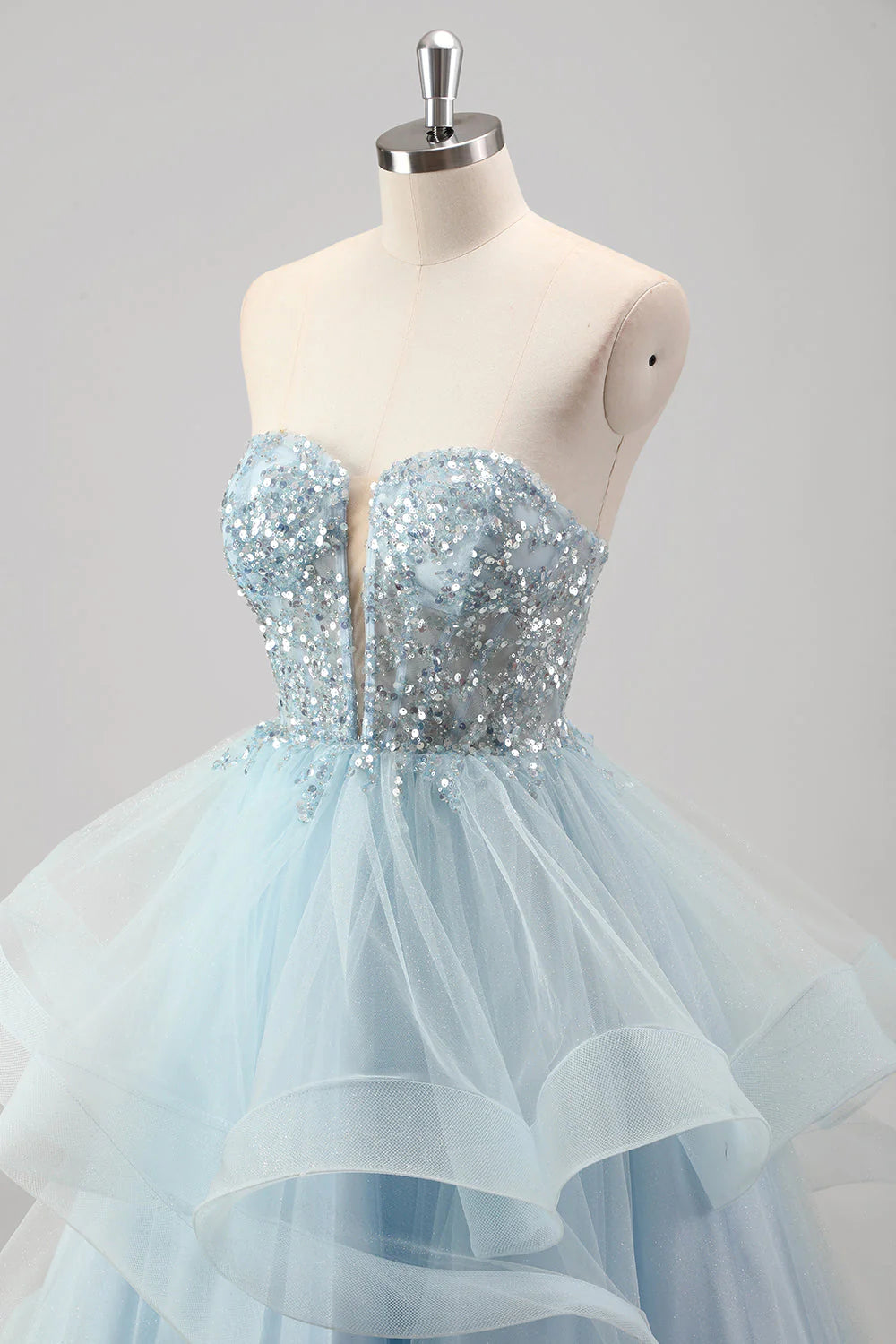 OKBBN A-line off shoulder spiral pleated tight corset sequined pleated ball gown