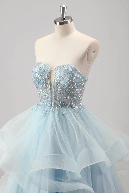 OKBBN A-line off shoulder spiral pleated tight corset sequined pleated ball gown