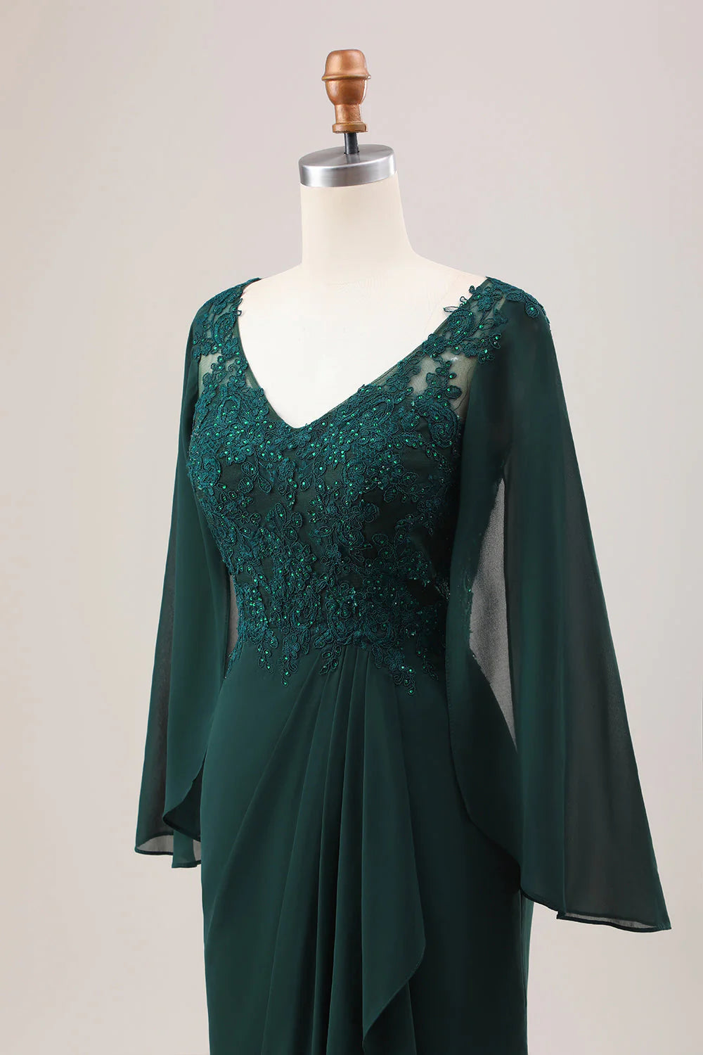 OKBBN Sparkling Mermaid Chiffon Long Sleeve Bridal Mother Dress