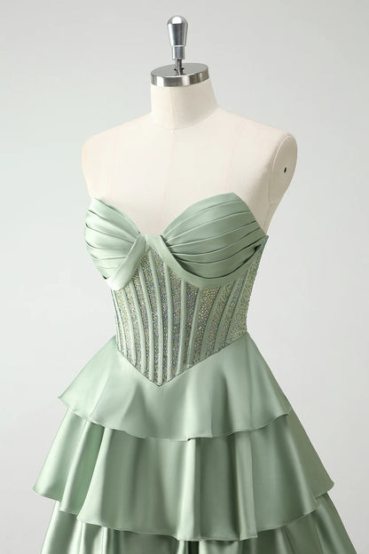 OKBBN A-line ruffle edge tight layered long ball gown
