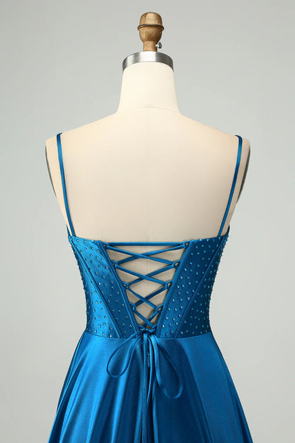 OKBBN A-line slim shoulder strap slit tight corset dance dress