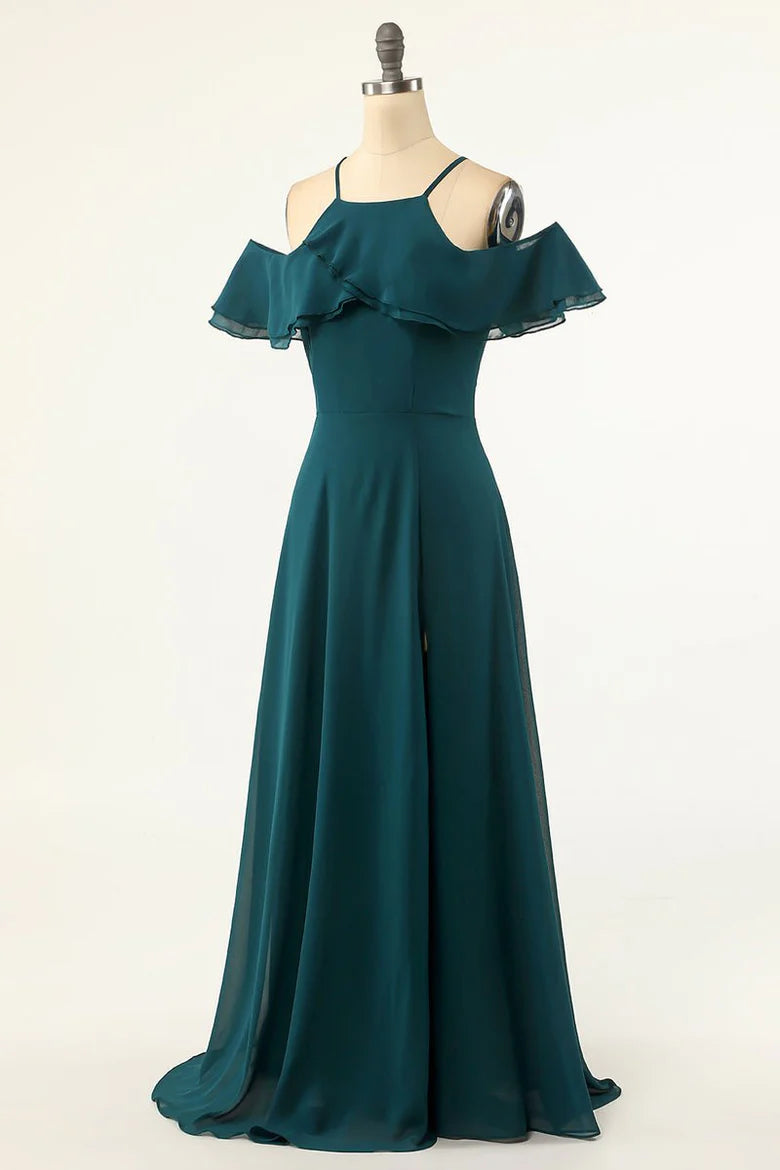 Cold Shoulder Ruffled Bridesmaid Dress