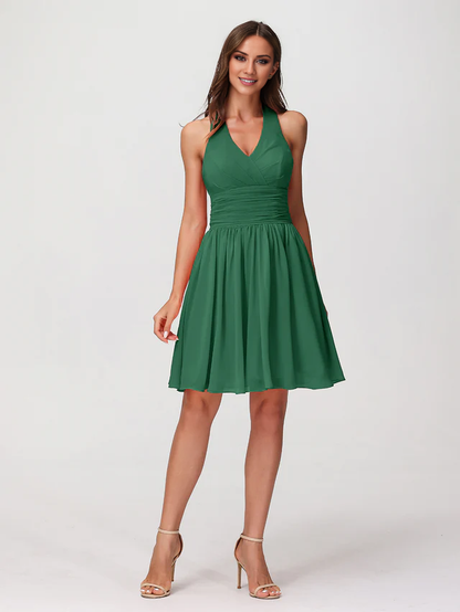 OKBBN backless V-neck short chiffon bridesmaid dress