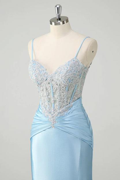 OKBBN mermaid slim shoulder strap tight corset long pleated ball dress