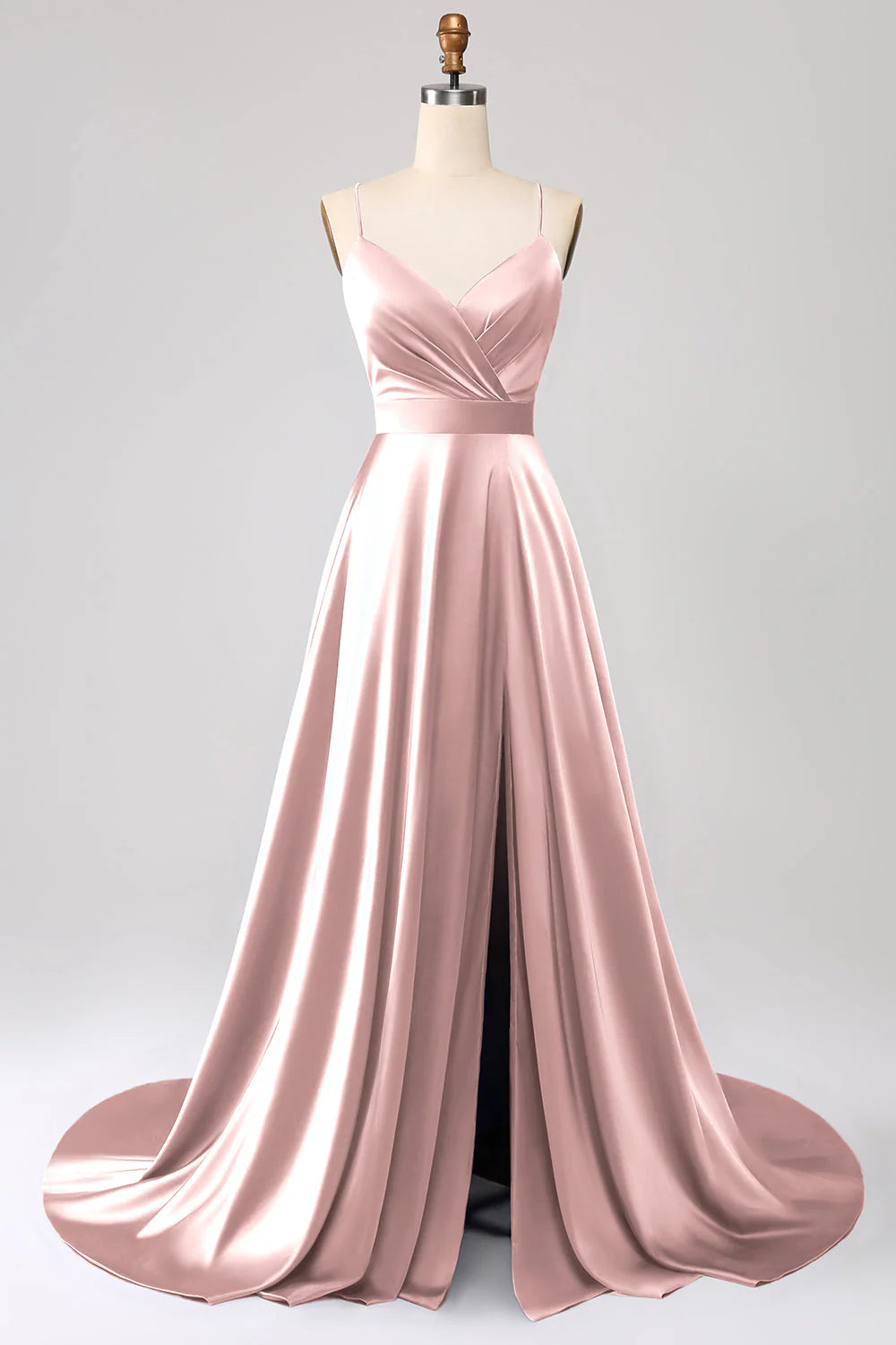 OKBBN A-line slim shoulder strap backless sleeveless satin ball gown
