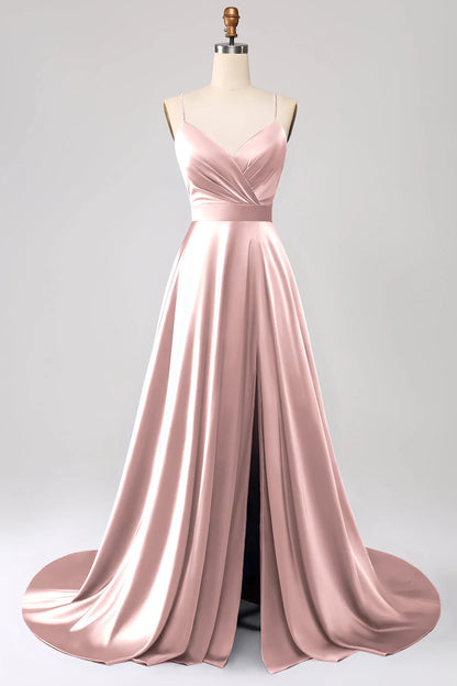 OKBBN A-line slim shoulder strap backless sleeveless satin ball gown