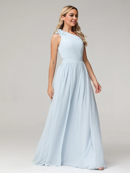 OKBBN Single Shoulder Pocket Chiffon Bridesmaid Dress